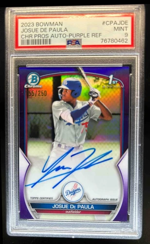 2023 Bowman Josue De Paula Chrome Auto Purple Refractor 1st #155/250 PSA 9