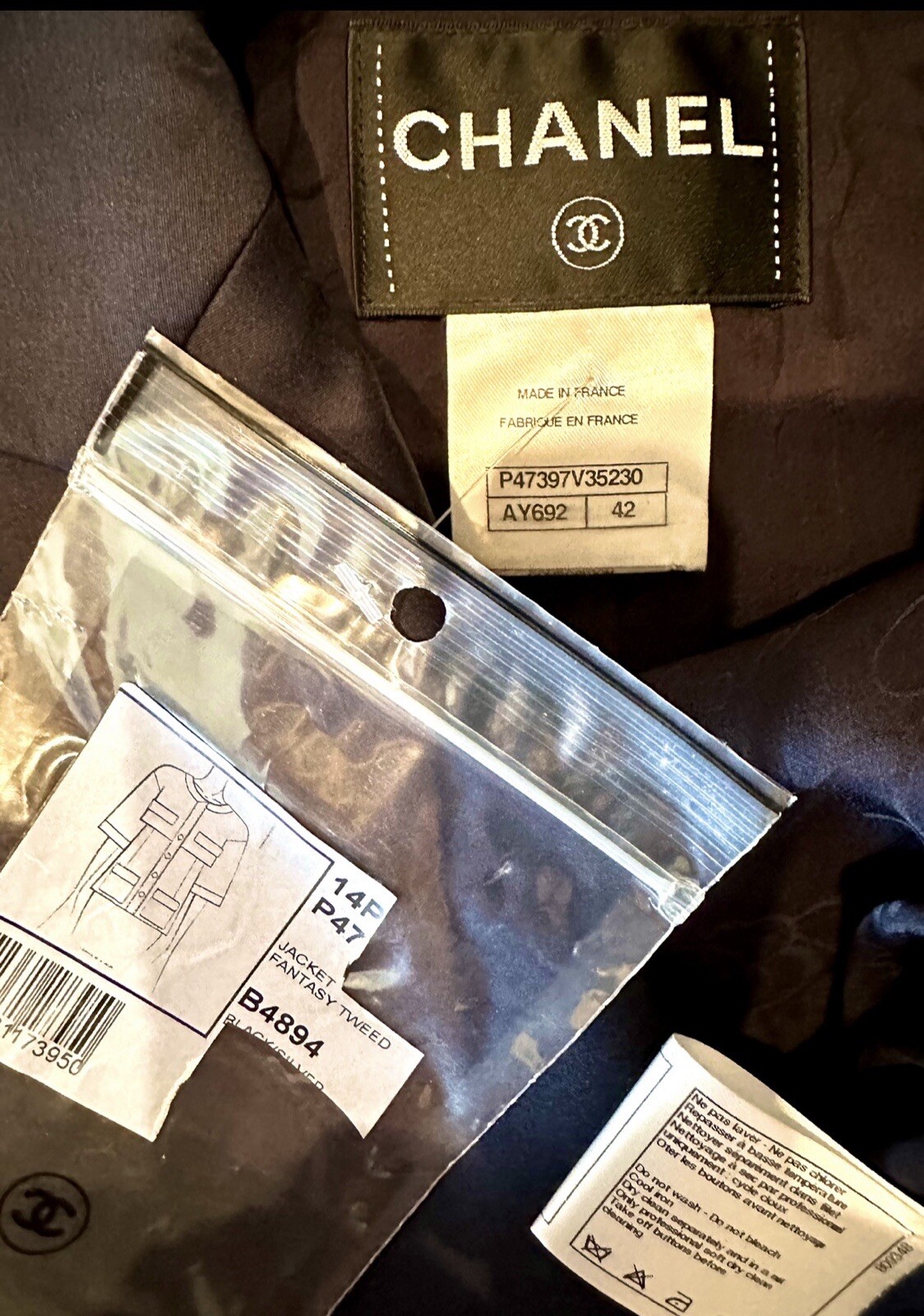 5K New Chanel 2014 Navy Blue Tweed Evening Jacket 38 40 42 6 8 10 Coat Logo L M thumbnail 19