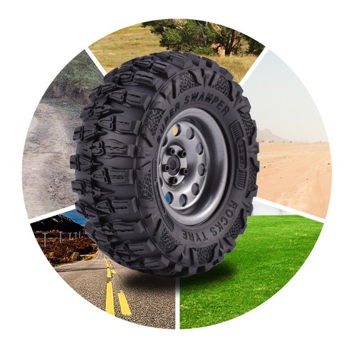 4 pz pneumatici in gomma 2,2 pollici + cerchio in metallo per auto cingolata assiale SCX10 TRX-4 RC 1:10 - Foto 4 di 11