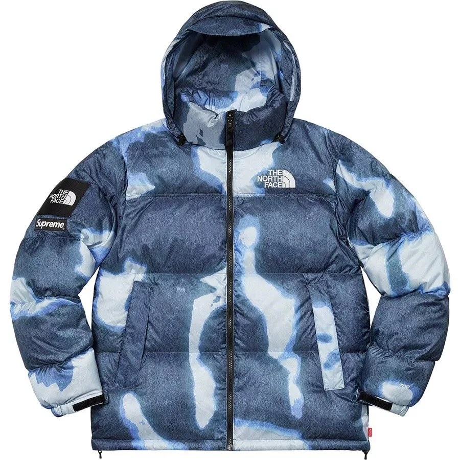 Supreme The North Face Bleached Denim Print Nuptse Jacket Indigo L