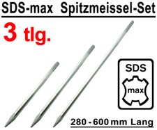 SDS-max Spitzmeißel Set 3-tlg 280, 400, 600 mm Meißel für Bohrhammer Stemmhammer
