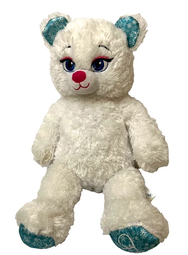 Disney Build A Bear Workshop Frozen Elsa Bear White Sparkly Plush Stuffed Animal