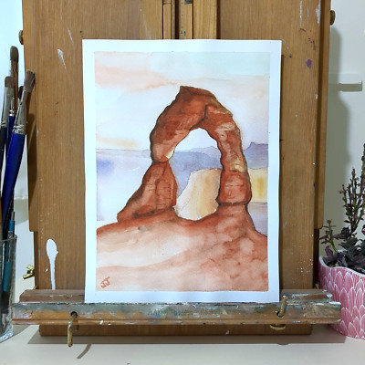 Original Watercolor Painting Arches National Park Moab Utah 9x12 by JJ