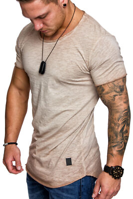 Oversize Herren Vintage T-Shirt Verwaschen Crew Neck Rundhals Basic Shirt 6033
