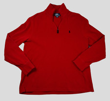 Vintage Polo Ralph Lauren 1/4 Zip Sweater - Men Large Red Ribbed Pullover Cotton