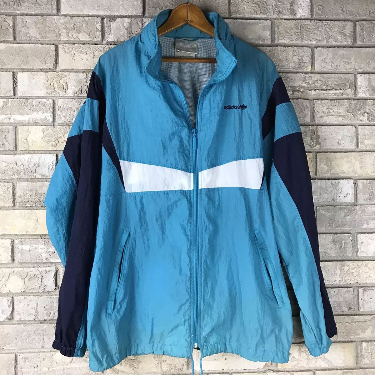 Vintage 80s Adidas Windbreaker Track Jacket Medium Block Worn Silver eBay