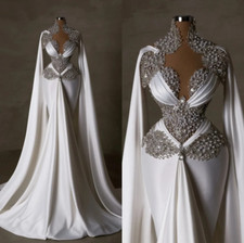 Exquisite Beaded Pearl Wedding Dress with Cape Sleeves Mermaid Bridal Gown