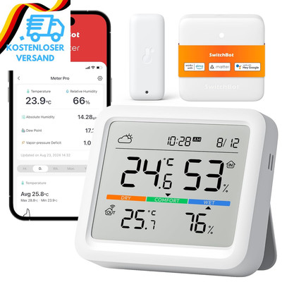 Switchbot Wlan Wetterstation Funk Mit Außensensor, Matter Hygrometer Thermometer