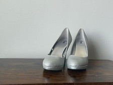 Fioni Jive Platform Round Toe Silver Glitter Pumps Heels Shoes