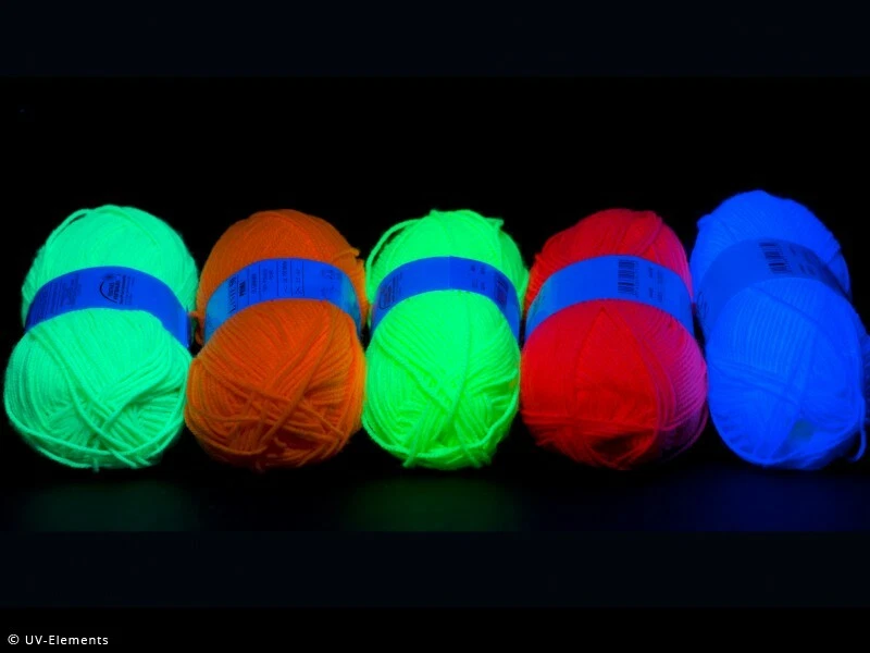 Wolle 50g  (4,38€/100g) Deko Neon Schwarzlicht UV aktive Leucht  Farbe wählbar