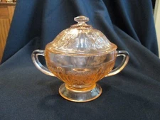 FEDERAL GLASS CABBAGE ROSE DEPRESSION GLASS PINK SUGAR BOWL W/COVER
