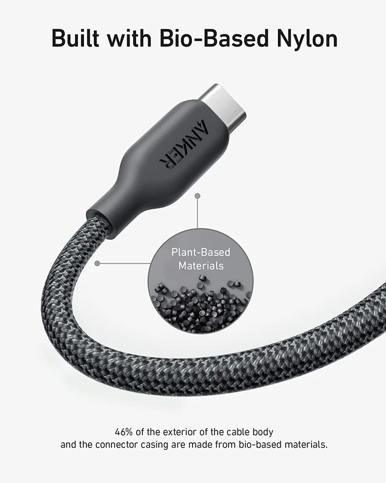 Cable de Bio-Nylon USB-C a C Anker de 3 pies con carga rápida de 240W para MacBook/Samsung S23 Foto 2 de 4