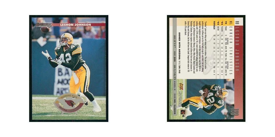 1996 Donruss LeShon Johnson Cardinals #188 - Image 3 of 3