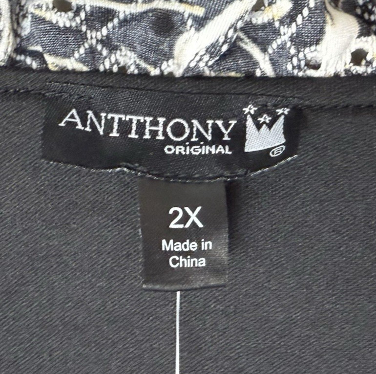 NEW Antthony Original Top Plus Size 2X 3/4 Sleeves Lined Bodice Eyelet Design