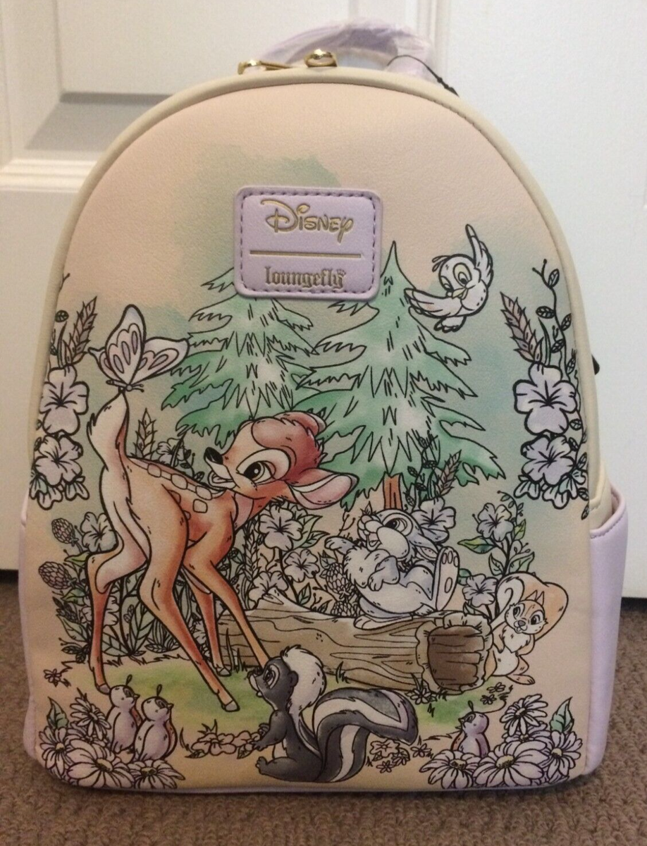 Loungefly Disney Bambi Forest Friends Mini Backpack Lavender & Cream gold zipper Bambi & Friends Triple Pocket Mini Backpack main image 4
