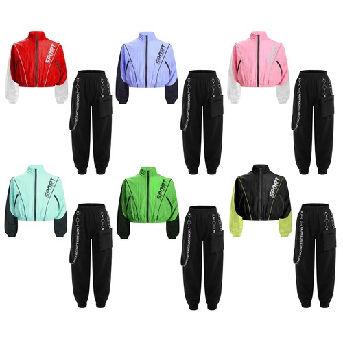 Kids Girls Sweatsuit Hiking Tracksuit Running Jacket And Pants Stylish Stage - Picture 4 of 60