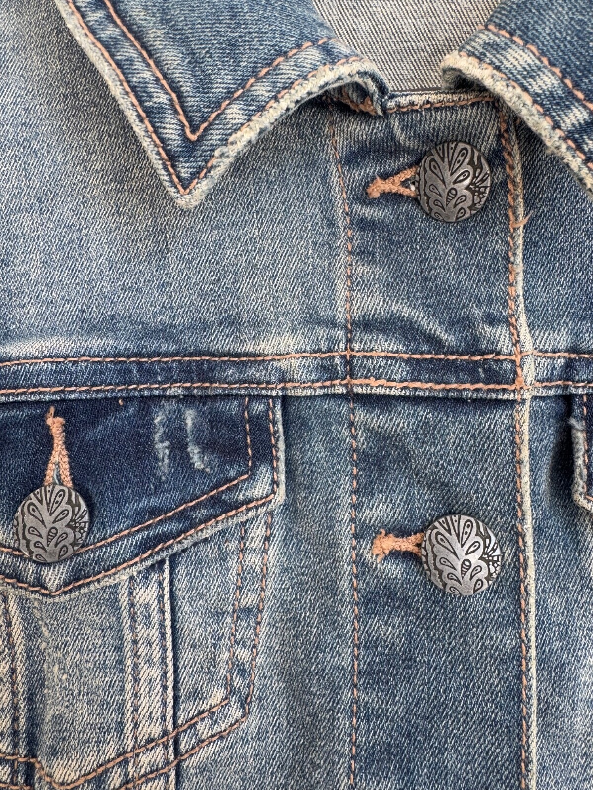 Prana Denim Jacket Stretch Jean Dree Button Blue Distressed NWOT Womens M image 7