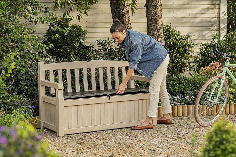 Keter Eden Patio Outdoor 265L Large Garden Storage Box and Bench