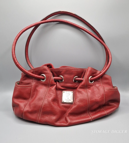 Tignanello Women's Red 100% Genuine Leather Satchel Handbag Purse, Lined, Medium