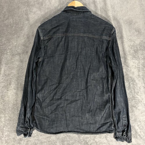 Allsaints Mens Denim Shirt Medium Blue Button Up Wire Lined Hyaku Distressed - Picture 6 of 10