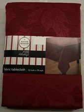 Winter Wonder Lane-Fabric Tablecloth -Red-52"x70"-Poinsettias-Christmas-Holidays