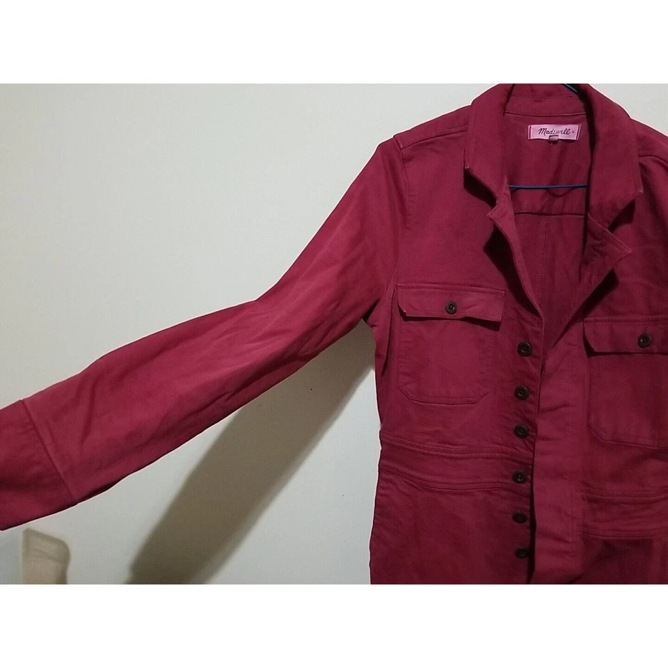 MADEWELL GARMENT DYED DENIM JEAN SLIM COVERALL JUMPSUIT BURGUNDY SIZE 4 - Image 4 of 4