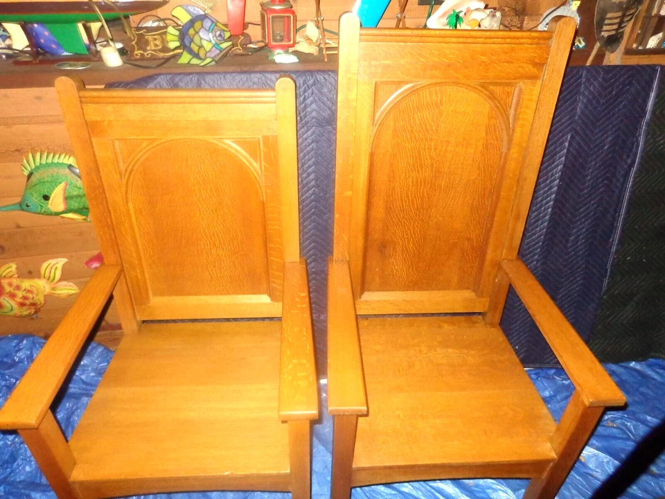 2 SILLAS TRONO KING & QUEEN ANTIGUAS DE ROBLE MACIZO EXTRA GRANDES HERMOSO ESTADO Foto 2 de 4