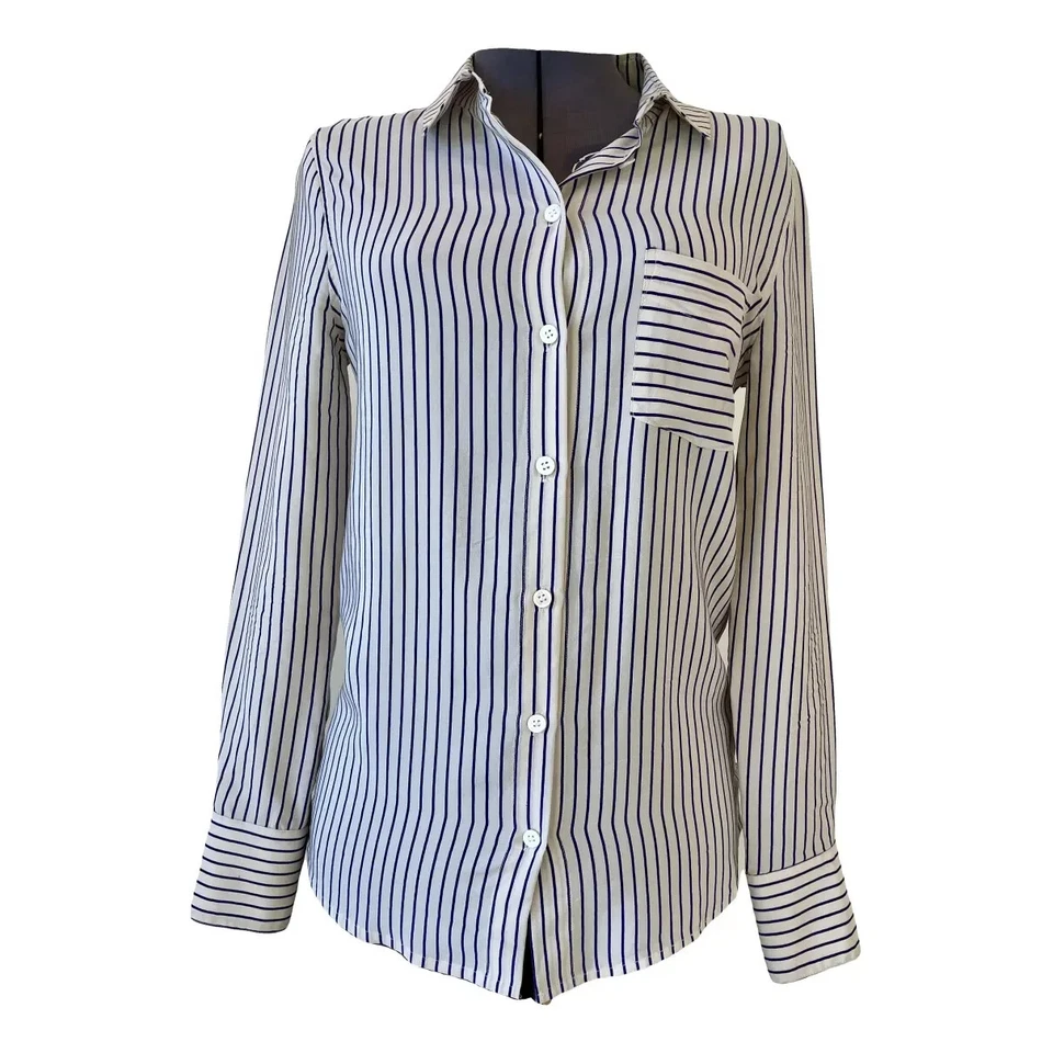 Band of Outsiders Purple Stripe silk crepe de chine button down blouse Top 1 S - Image 2 of 4