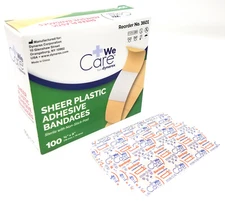 Sheer Plastic Adhesive Bandages 3/4"x3" Dynarex #3601 Box of 100 Pcs