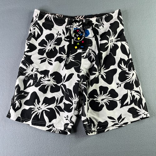 Maui And Sons Swim Trunks Mens 34 Black White Floral Board Shorts New NWT