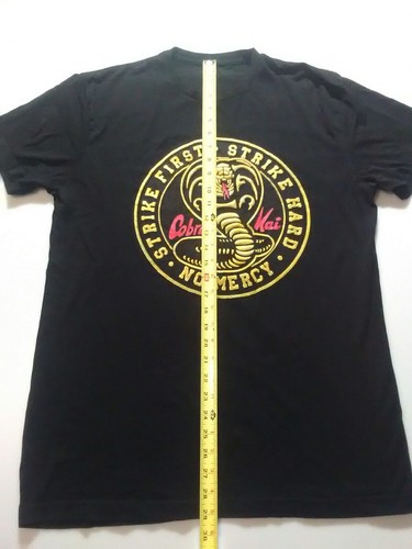 Cobra Kai black yellow red T shirt Strike First, Strike Hard No Mercy,karate kid - Picture 2 of 12
