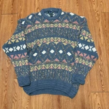 Vintage 90s Multicolor Knit Grandma Cottage Core Pattern Sweater Size Medium
