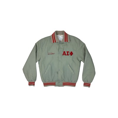 Vintage 70 s Alpha Sigma Phi Jacket Mens Medium Grey Made In USA