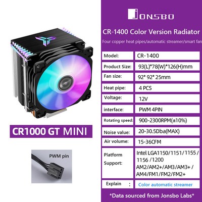 JONSBO 92mm Cooling Fan 4 Heat Pipes CPU Radiator CPU Tower Cooler for AMD/Intel