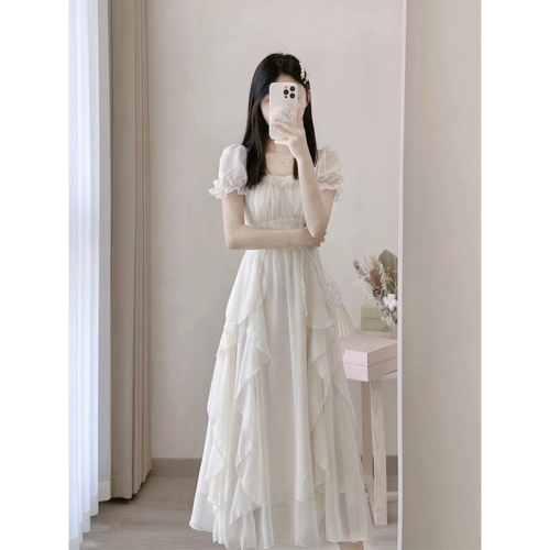 Female Dress Summer Solid Color New Super Fairy Princess Gentle Wind Long Dress - Picture 6 of 12