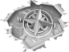 Adesivo Rosa dei venti effetto strappo Grigio cm.80x60 Camper 4x4 001454