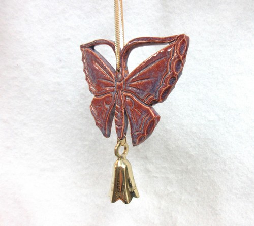 Rötliche Schmetterlingsglocke, handgefertigte Keramik Schmetterling Mobile, Fliesenfächer Glockenzug, 5" - Bild 2 von 6