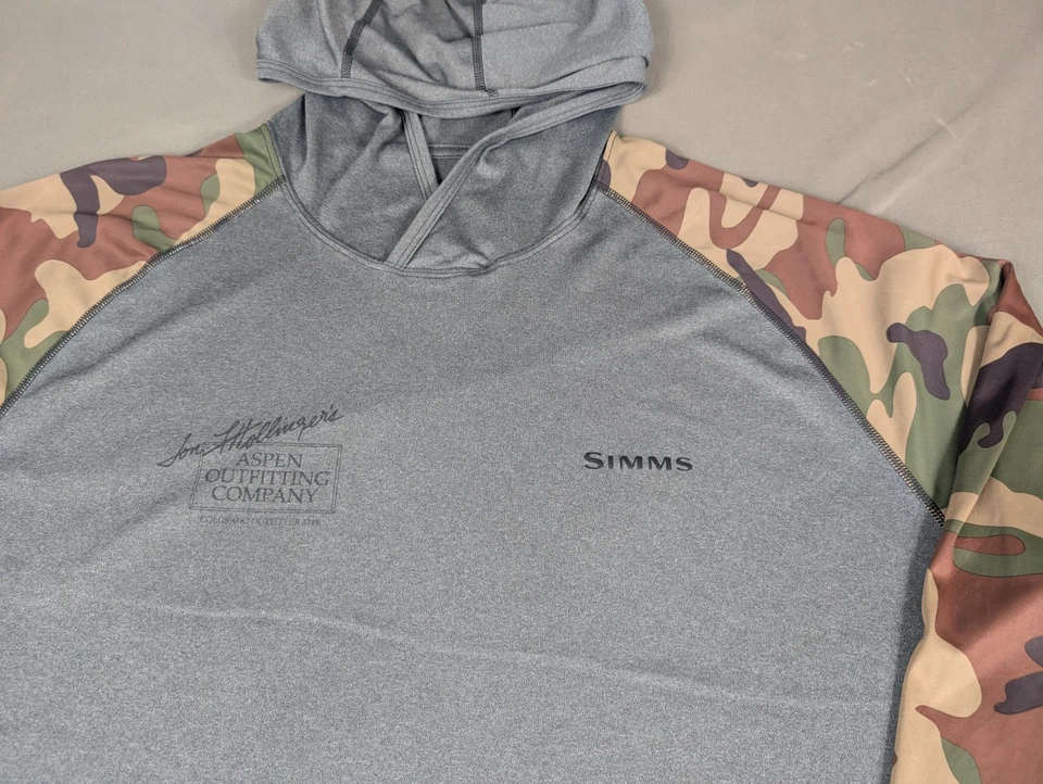 Simms Shirt Hoodie Mens Extra Large Gray Camo Performance Solarflex UPF 50 - Image 2 of 4