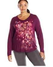 Just My Size 4X  Light Weight  V Neck Glitzy Graphic Tee Top Plum Multi.
