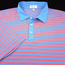 Peter Millar Golf Polo Shirt Mens XXL Blue Coral Red Bass Stripe Summer Comfort