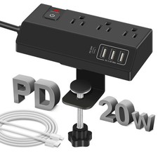 3 Outlet Desk Clamp Power Strip with 4 USB Ports - Desktop Edge Mount Surge P...