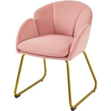 Flower Shape Velvet Vanity Chair Tub Chair w/ Golden Metal Leg for Makeup Room P