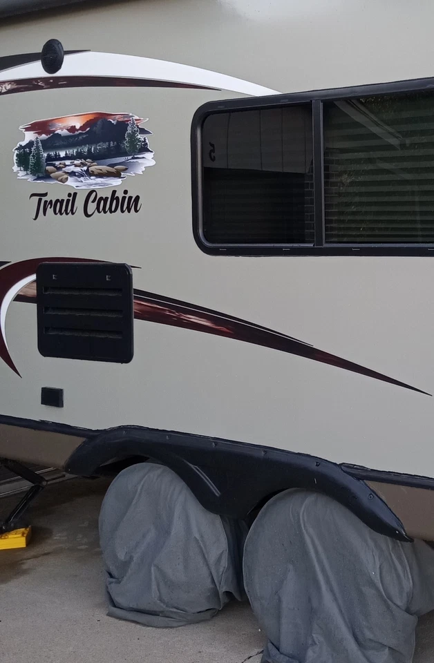 Casa rodante Mountian Tree River gráfico mural ajuste pared cámper autocaravana remolque Foto 3 de 4