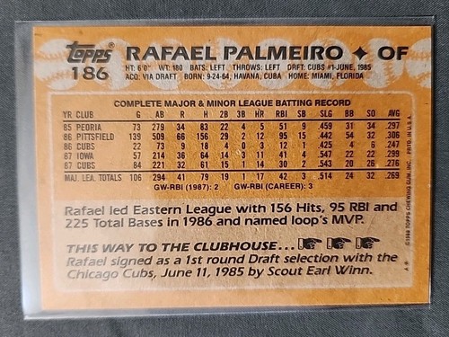 1988 Topps - #186 Rafael Palmeiro - Picture 4 of 4