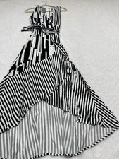 New York & Company Midi Dress Black Stripe High Low Resort Vacay Boho Medium
