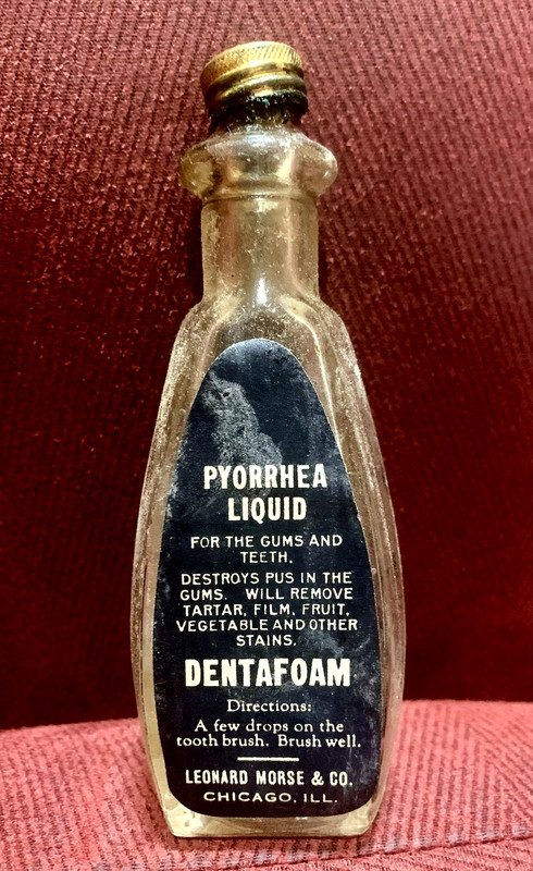 Antique Dental Medicine Bottle: Dentafoam For Pyorrhea, Gum Health. Tin Top.