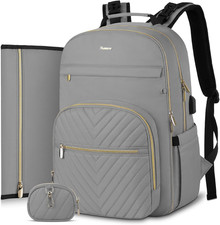 Diaper Bag Backpack, Quilted Baby Bag with Changing Pad and Stroller Straps and