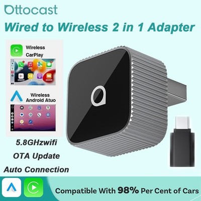 2IN1 Ottocast EXPESS Ultra Mini Slim USB Wireless CarPlay + Android Auto Adapter