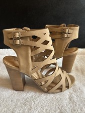 Sandalias de tacón bloque enjauladas con correas para mujer botines recortados con punta abierta arena nobuck talla 8
