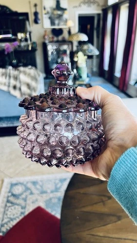 Vintage FENTON Hobnail Purple Glass Candy Bowl Lid Vanity Desk Trinket Box